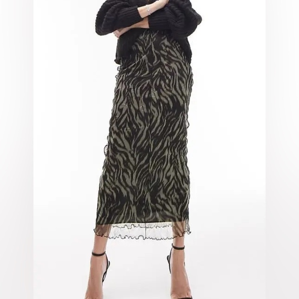 Topshop Zebra Print black gray mesh Midi maxi Skirt